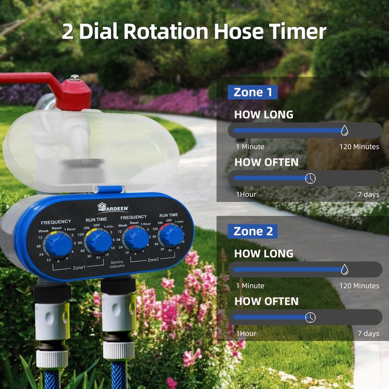 Yardeen Watering Hose Sprinkler Timer Garden Irrigation System Controller Electronic Water Timer with Two Outlets Color Blue - Image 2